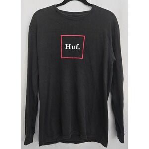 HUF Worldwide Long Sleeve Shirt Mens M Black Box Logo Skate‎ Streetwear Tee